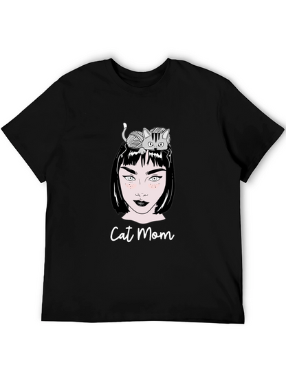 Camiseta Negra Cat Mom Estampada