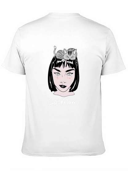 Camiseta Negra Cat Mom Estampada