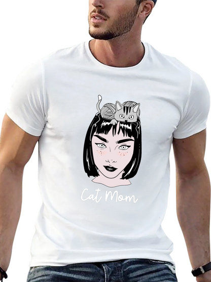 Camiseta Negra Cat Mom Estampada