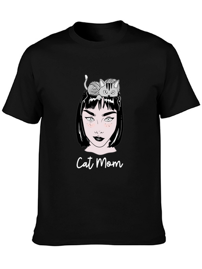 Camiseta Negra Cat Mom Estampada