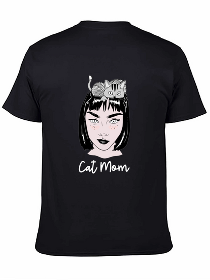 Camiseta Negra Cat Mom Estampada