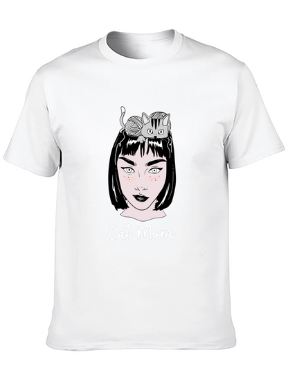 Camiseta Negra Cat Mom Estampada