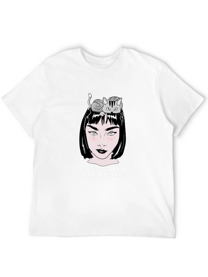 Camiseta Negra Cat Mom Estampada