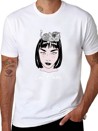 Camiseta Negra Cat Mom Estampada
