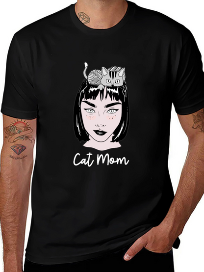 Camiseta Negra Cat Mom Estampada