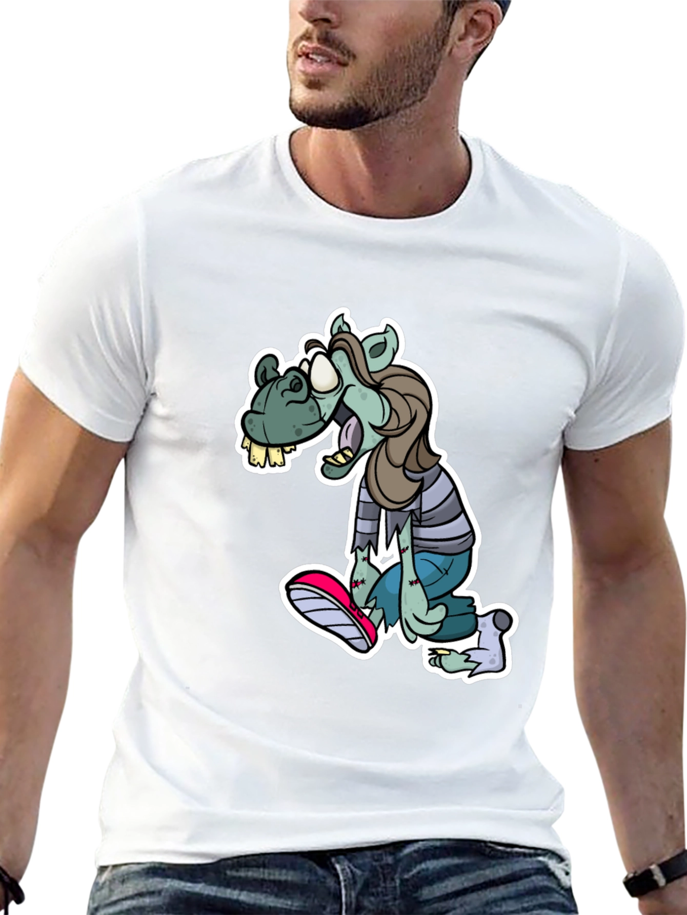 Camiseta Negra Estampada con Zombie Divertido