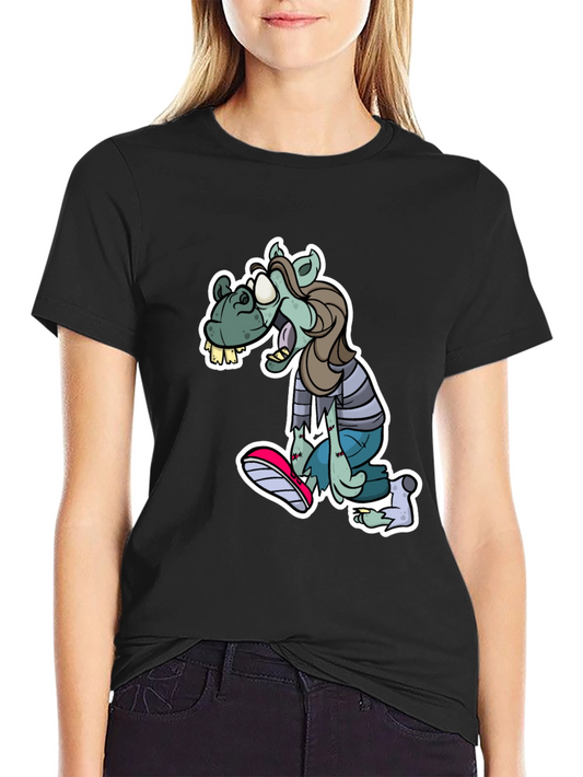 Camiseta Negra Estampada con Zombie Divertido