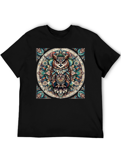Camiseta Negra con Diseño de Búho Mandala