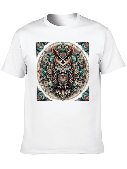 Camiseta Negra con Diseño de Búho Mandala