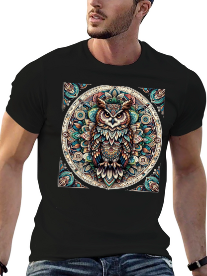 Camiseta Negra con Diseño de Búho Mandala