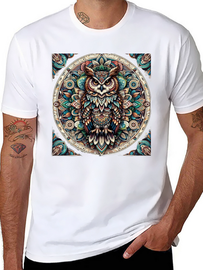 Camiseta Negra con Diseño de Búho Mandala