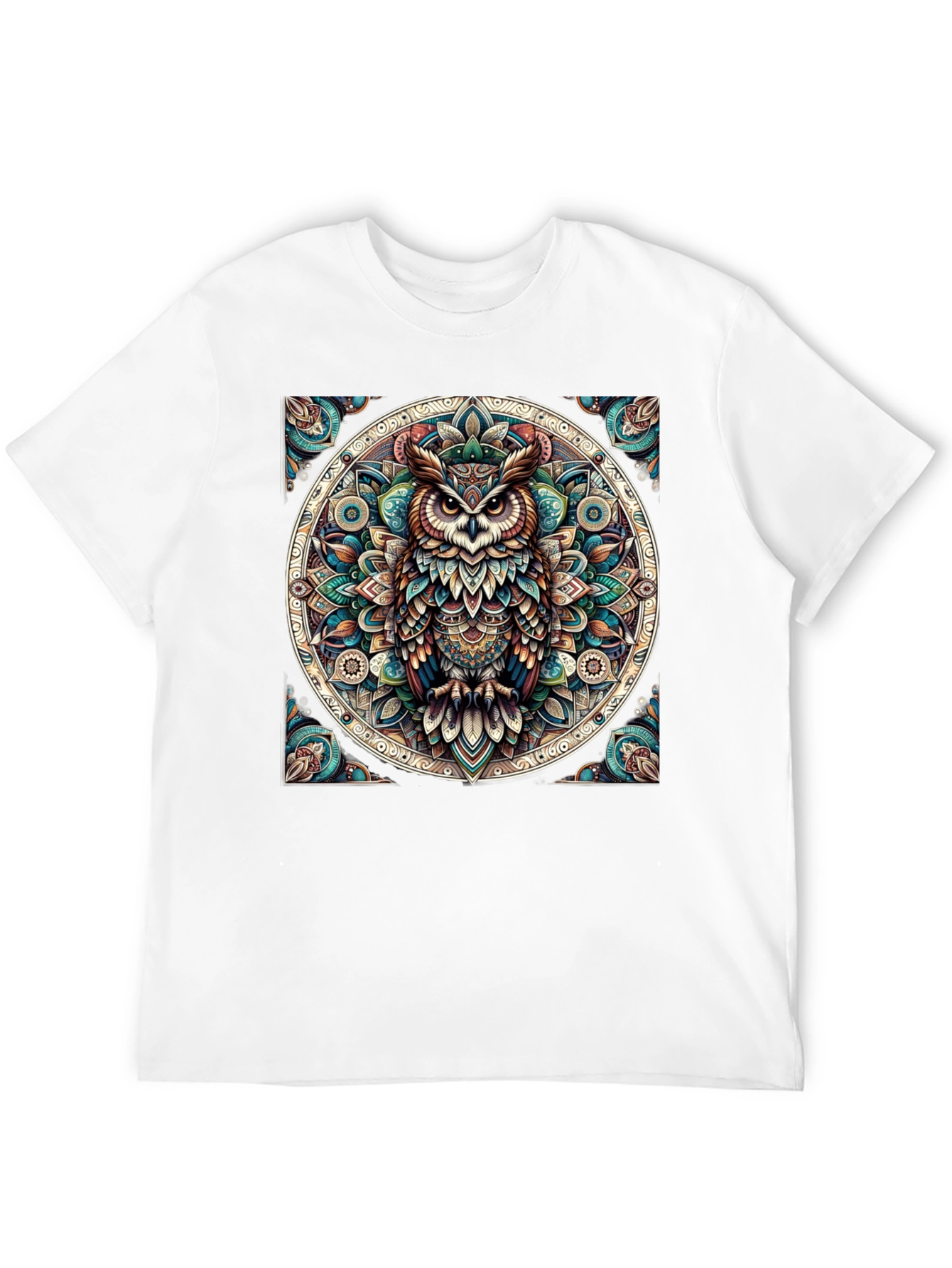 Camiseta Negra con Diseño de Búho Mandala