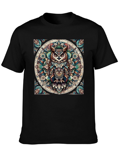 Camiseta Negra con Diseño de Búho Mandala