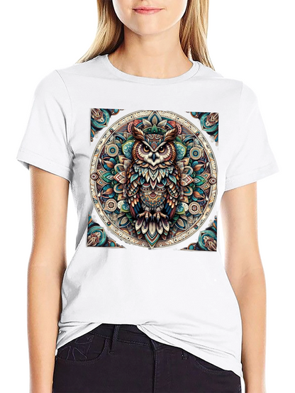 Camiseta Negra con Diseño de Búho Mandala
