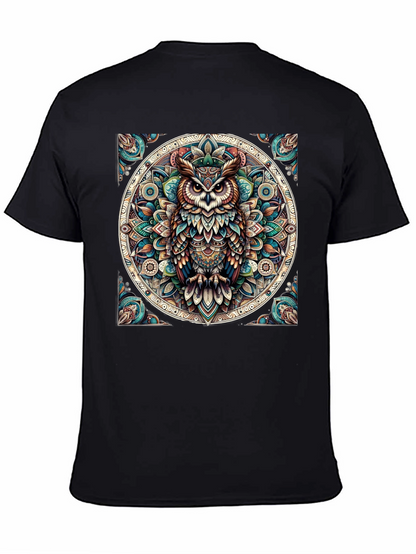 Camiseta Negra con Diseño de Búho Mandala