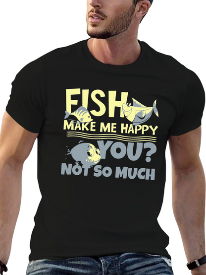 Camiseta Hombre Negra Estampada Fish Make Me Happy