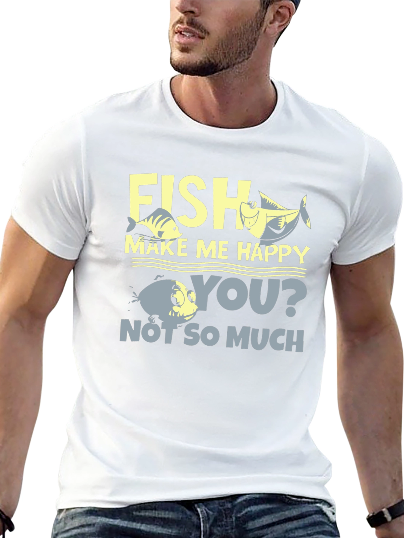 Camiseta Hombre Negra Estampada Fish Make Me Happy