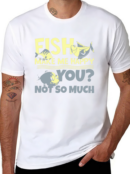 Camiseta Hombre Negra Estampada Fish Make Me Happy