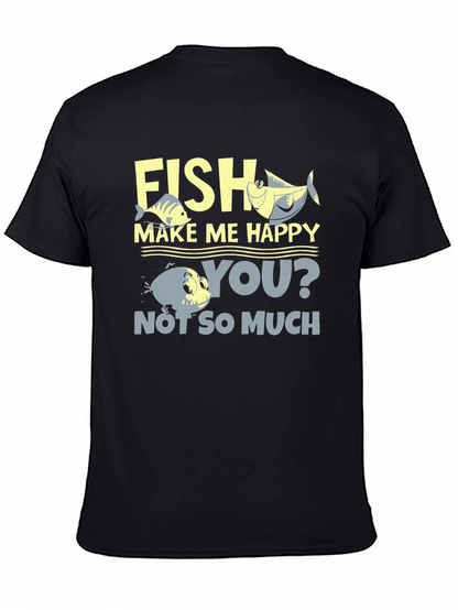 Camiseta Hombre Negra Estampada Fish Make Me Happy