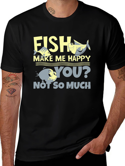 Camiseta Hombre Negra Estampada Fish Make Me Happy