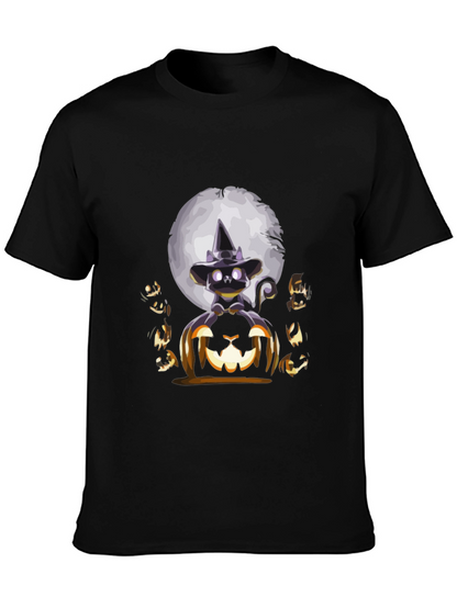 Camiseta Halloween Gato Bruja Calabaza Luna