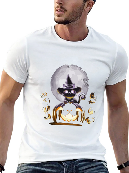 Camiseta Halloween Gato Bruja Calabaza Luna