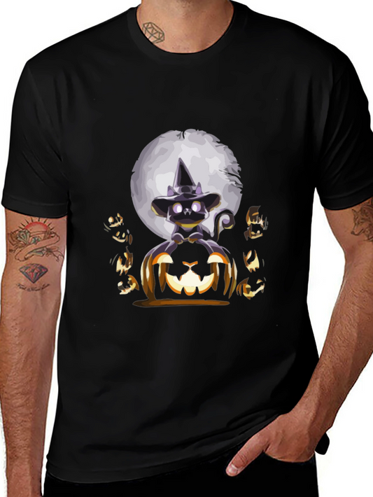 Camiseta Halloween Gato Bruja Calabaza Luna