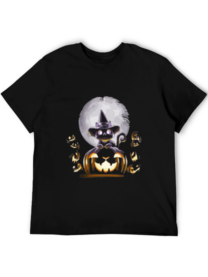 Camiseta Halloween Gato Bruja Calabaza Luna