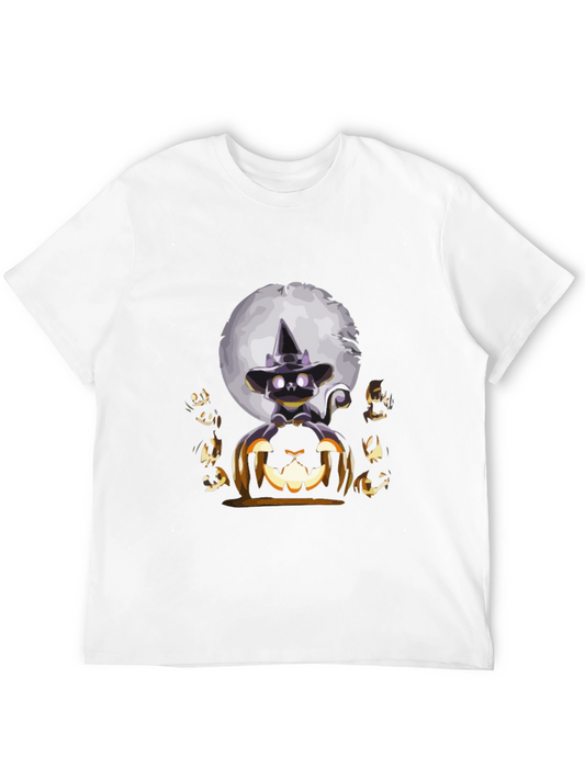 Camiseta Halloween Gato Bruja Calabaza Luna