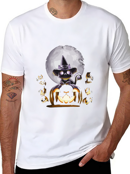 Camiseta Halloween Gato Bruja Calabaza Luna