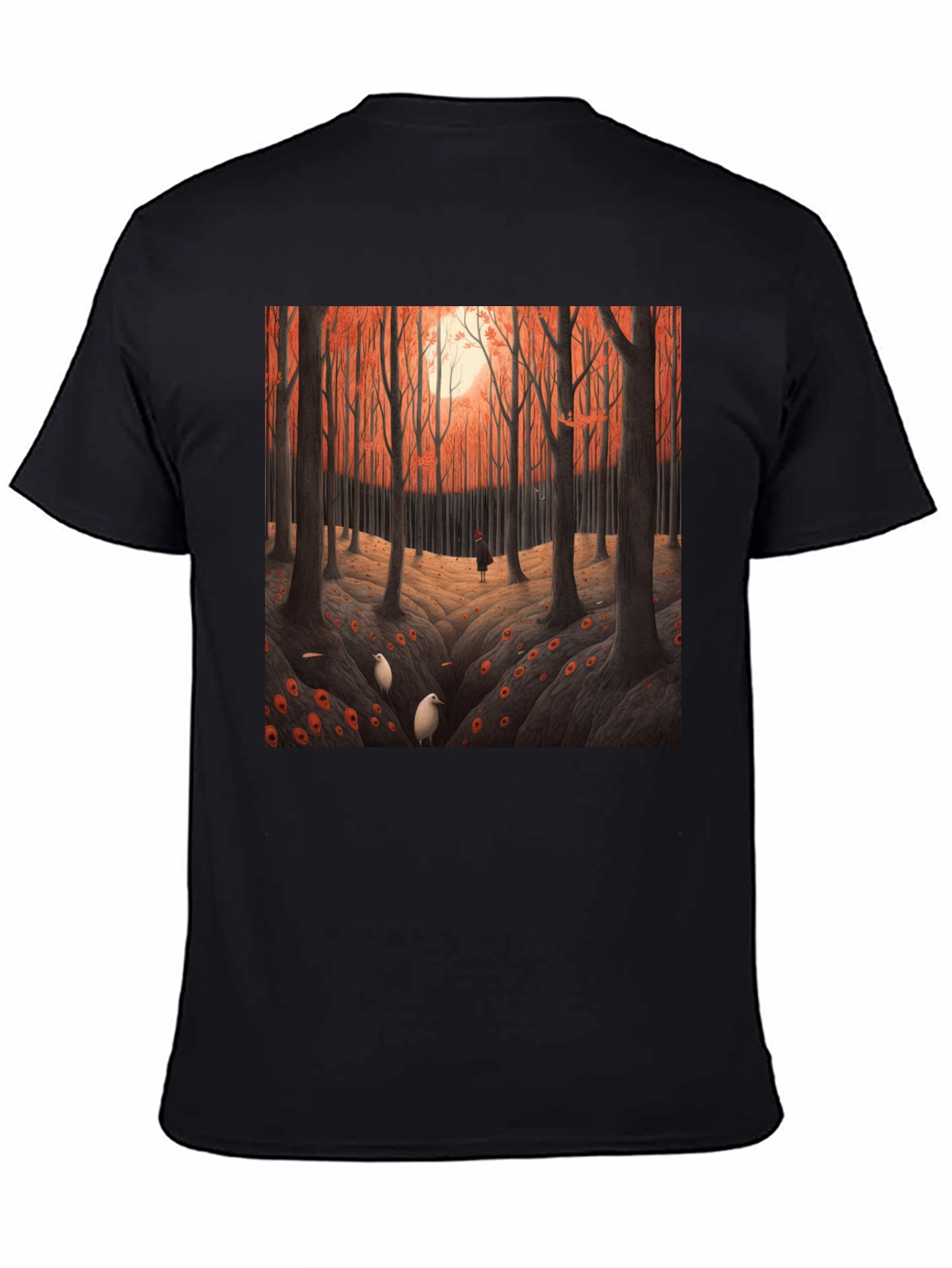 Camiseta Negra con Diseño Bosque Otoñal
