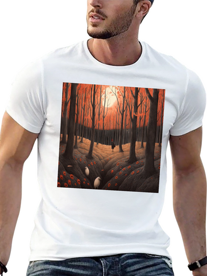 Camiseta Negra con Diseño Bosque Otoñal