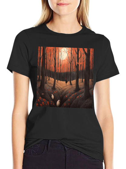 Camiseta Negra con Diseño Bosque Otoñal