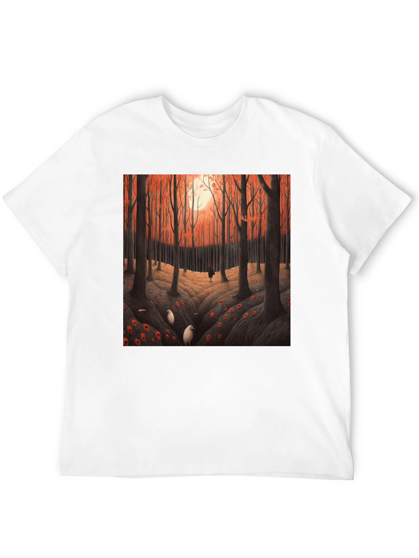 Camiseta Negra con Diseño Bosque Otoñal