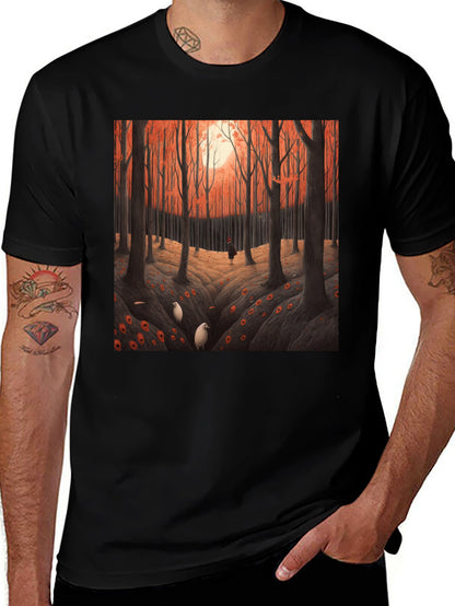 Camiseta Negra con Diseño Bosque Otoñal
