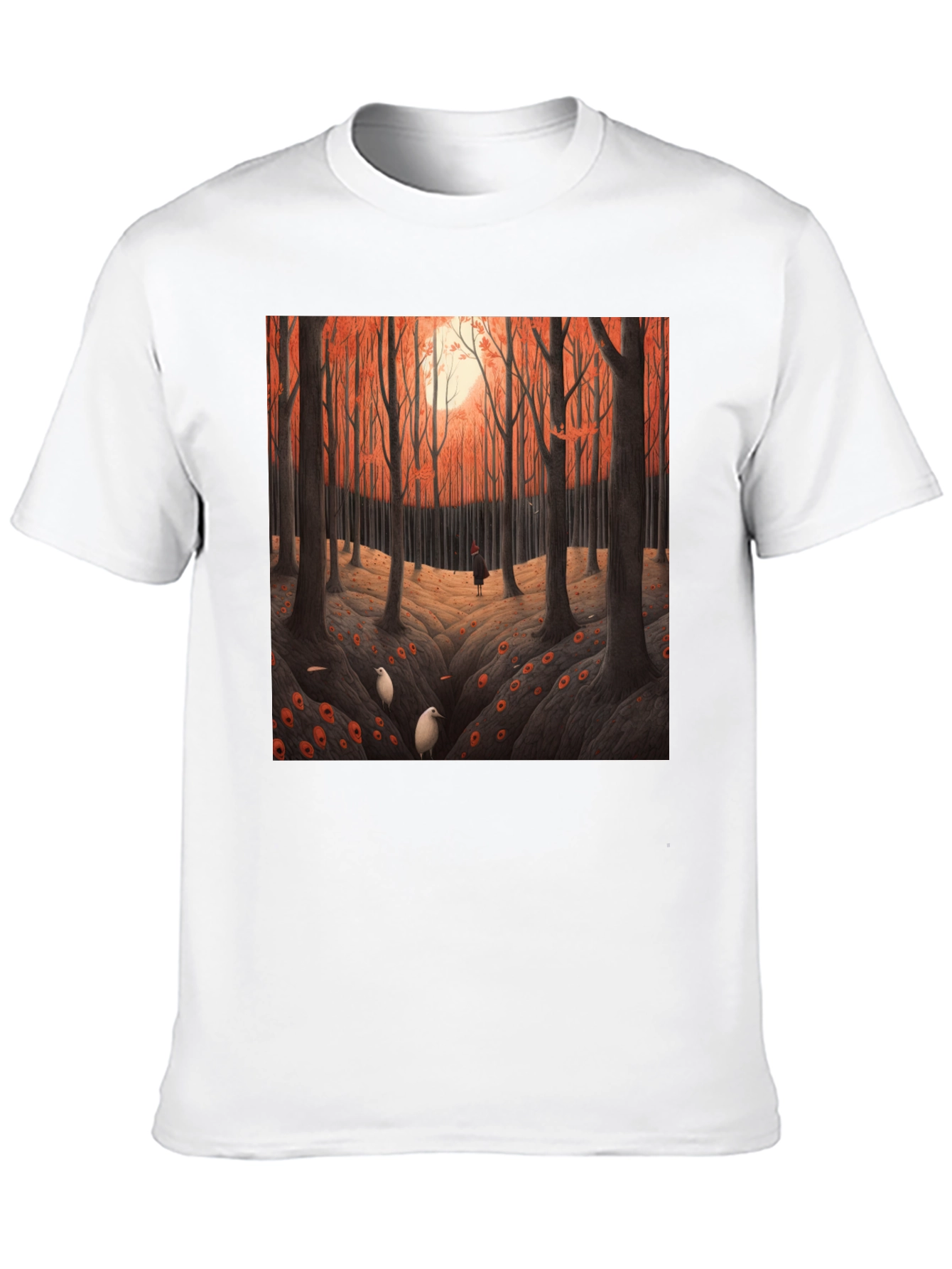 Camiseta Negra con Diseño Bosque Otoñal