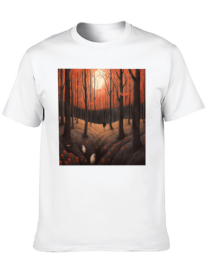 Camiseta Negra con Diseño Bosque Otoñal