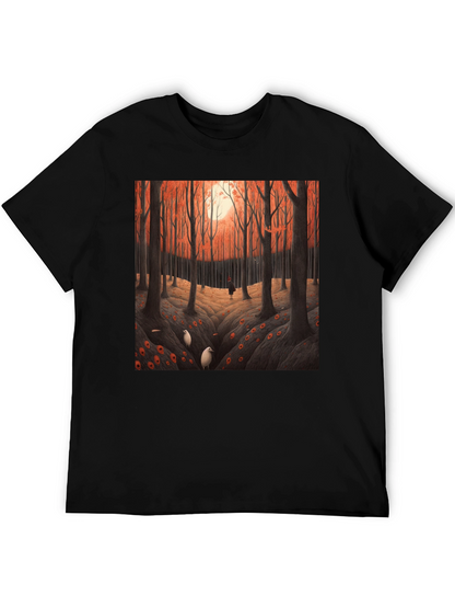 Camiseta Negra con Diseño Bosque Otoñal