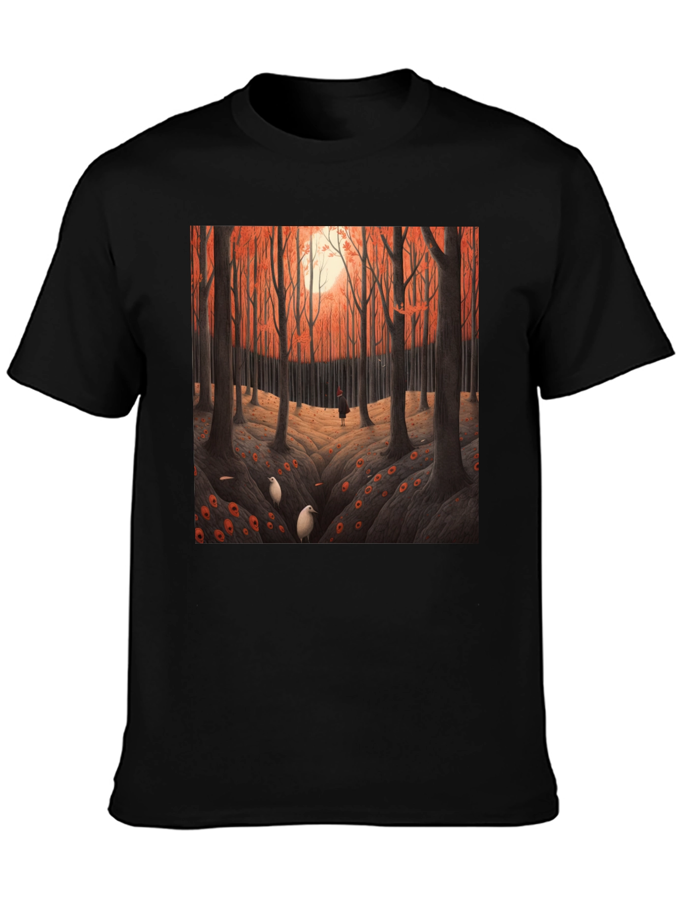 Camiseta Negra con Diseño Bosque Otoñal