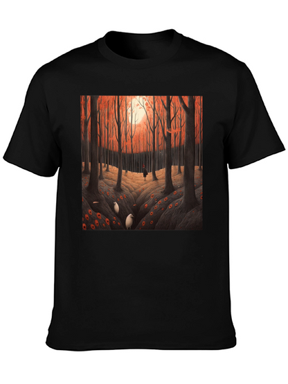 Camiseta Negra con Diseño Bosque Otoñal