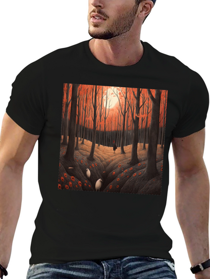 Camiseta Negra con Diseño Bosque Otoñal