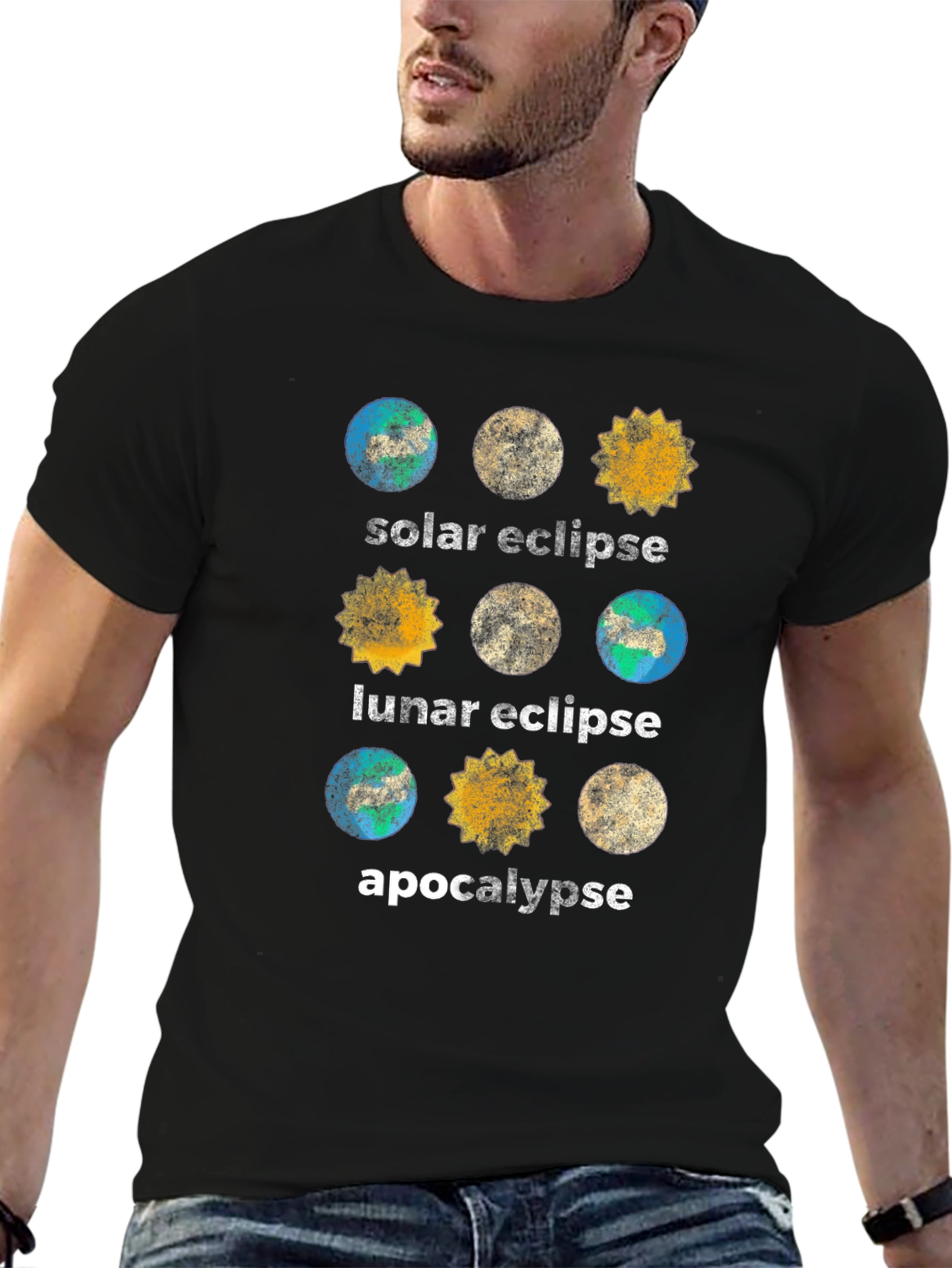 Camiseta Negra Eclipse Solar Lunar y Apocalipsis