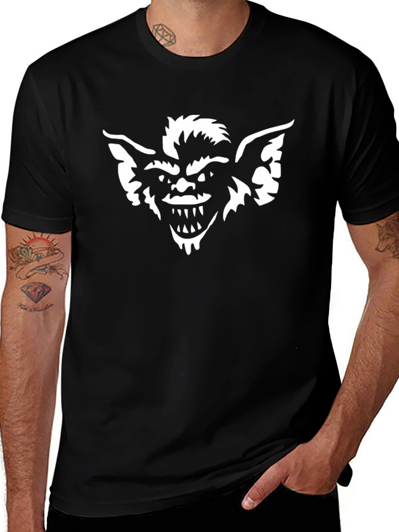 Camiseta Negra Hombre con Diseño Gremlin