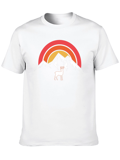 Camiseta Negra Montañas y Ciervo Retro