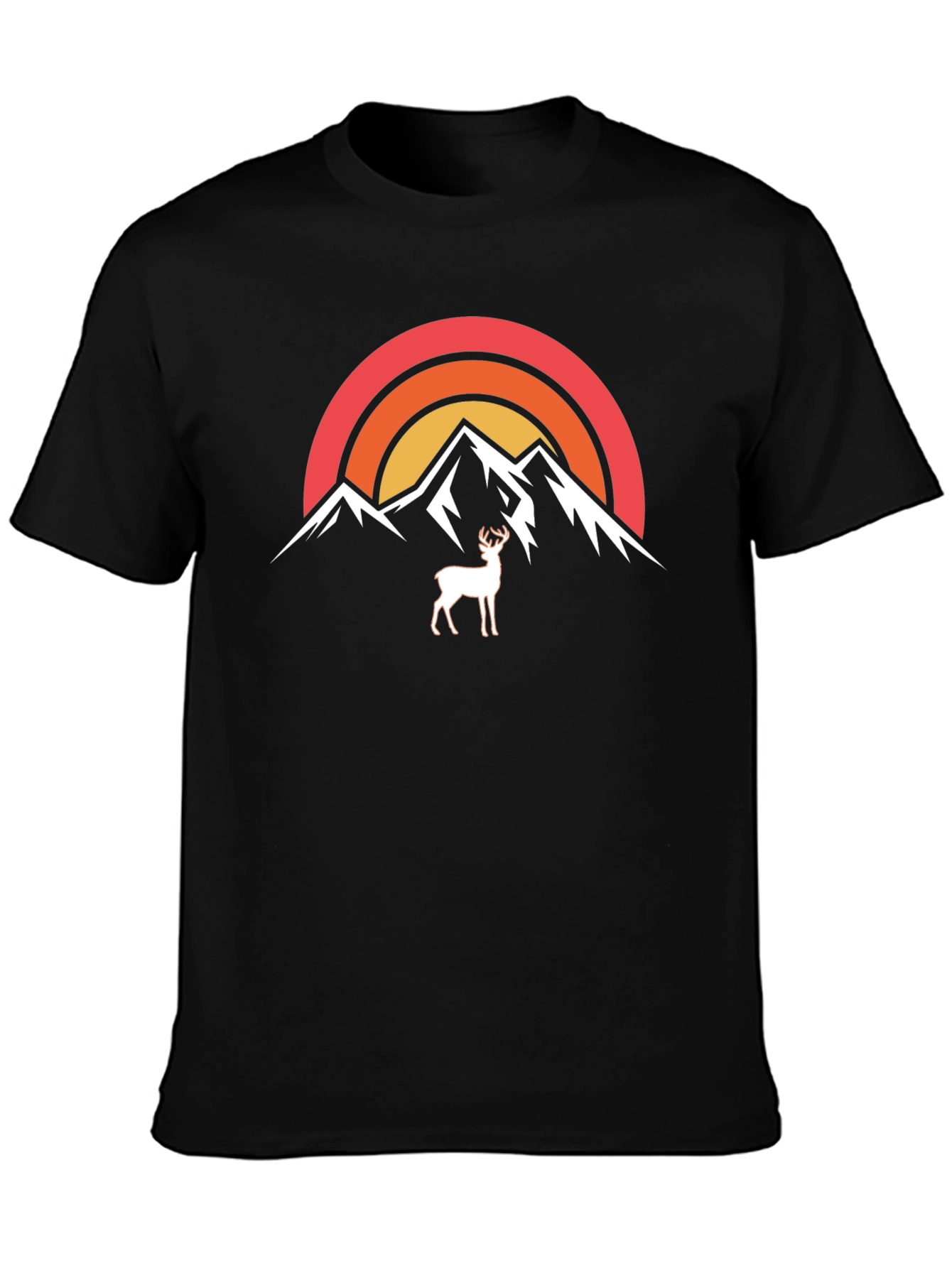 Camiseta Negra Montañas y Ciervo Retro