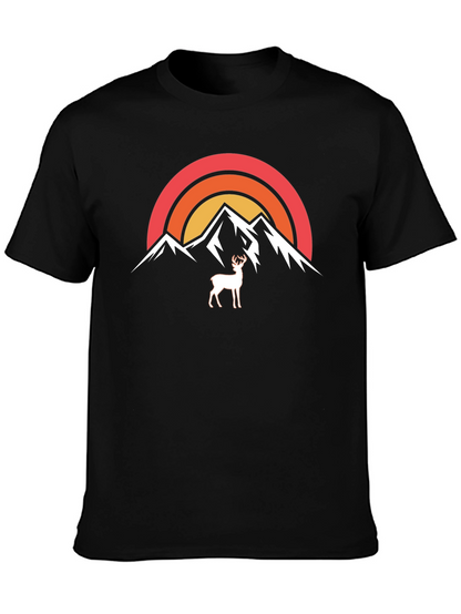 Camiseta Negra Montañas y Ciervo Retro