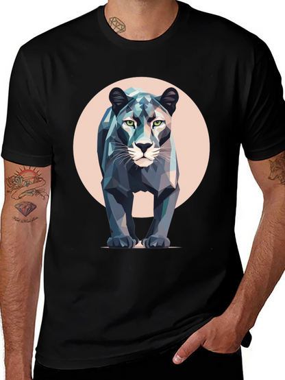 Camiseta Negra con Diseño de Pantera Geométrica