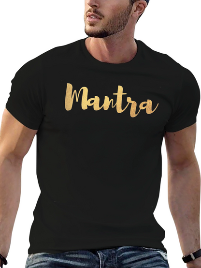 Camiseta Negra Hombre con Inscripción Mantra Dorada