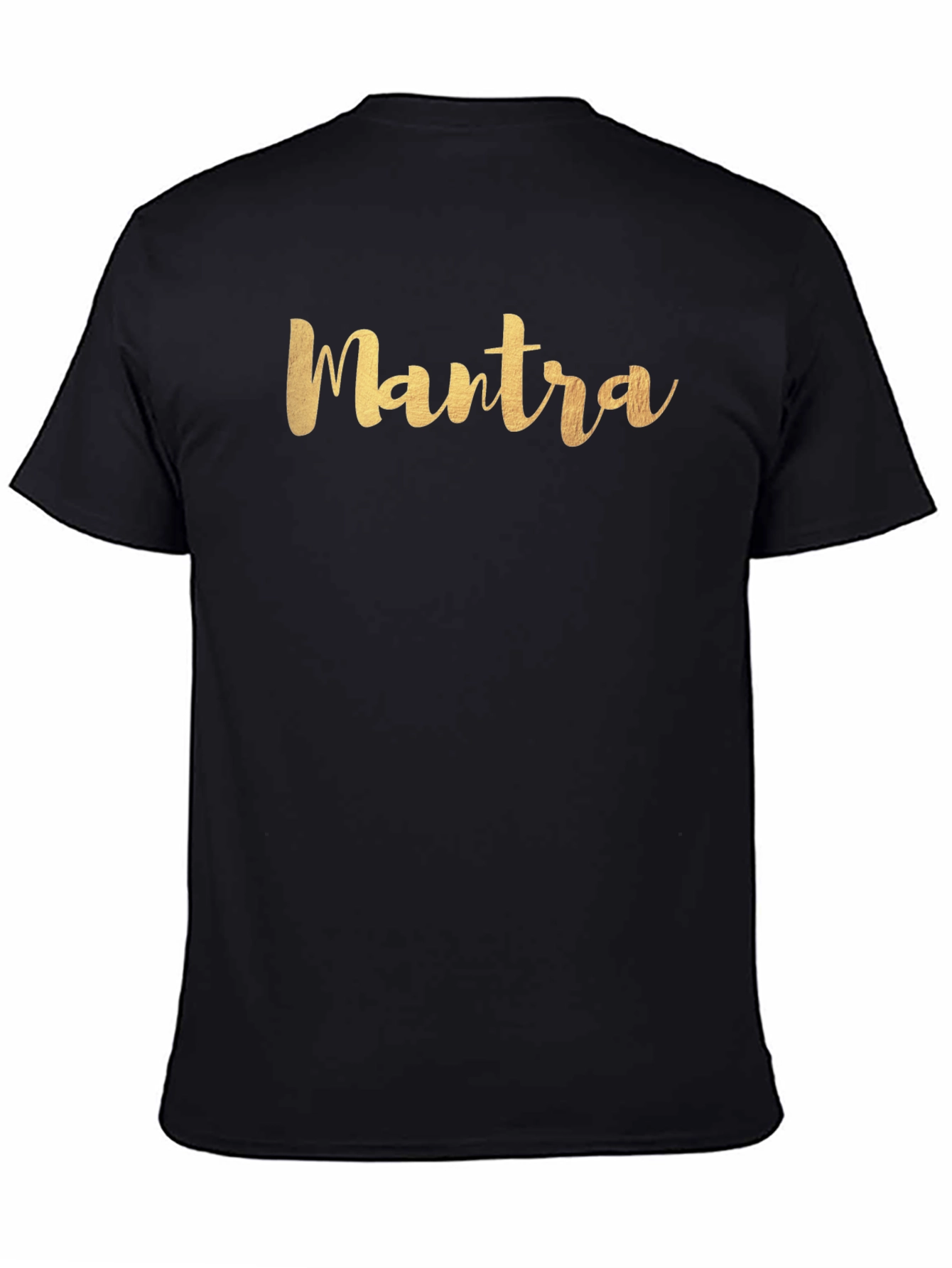 Camiseta Negra Hombre con Inscripción Mantra Dorada