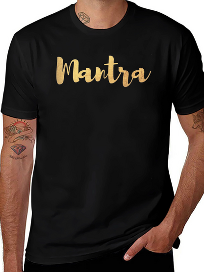 Camiseta Negra Hombre con Inscripción Mantra Dorada